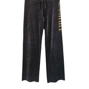 Juicy Couture Navy Blue Track Pants with Elastic Waistband Logo Gold Tone. Sz S
